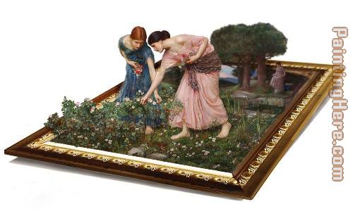 waterhouse gather flower girls painting - 3d art waterhouse gather flower girls art painting